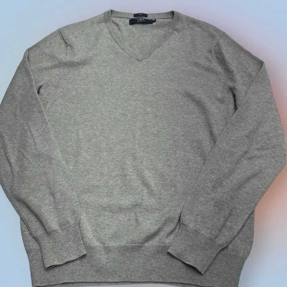 J. CREW Men’s Medium Gray Cotton with Cashmere V Neck Sweater
